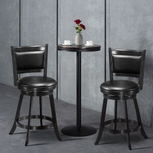 Accent Wooden Swivel Bar Height Stool For Dining Room Black 61cm