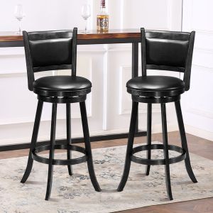 Accent Wooden Swivel Bar Height Stool For Dining Room Black 74cm