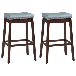 Backless Nailhead Bar Stool With Natural Rubber Wood Legs - Coffee