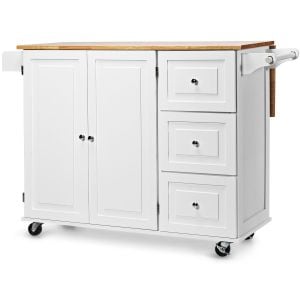 Kitchen Island Trolley With 3 Drawers & Adjustable Shelves - White