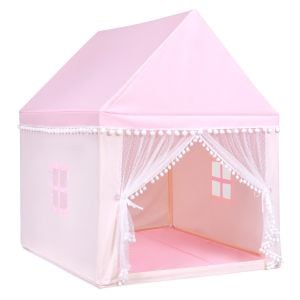Kids Playhouse Castle With Solid Wood Frame & Cotton Mat Pink