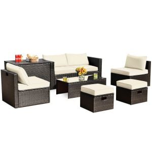 8-piece Outdoor Patio Furniture Set With Cushions & Storage Box
