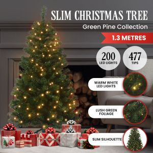 Christabelle 137cm Pine Slimline Christmas Tree with LED Lights