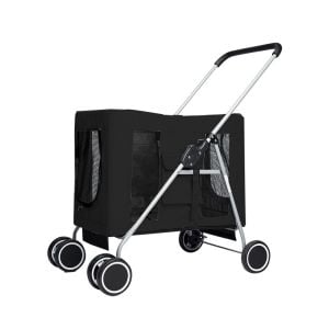 Pet Stroller Dog Cat Pram Travel Carrier Wheels Foldable Black