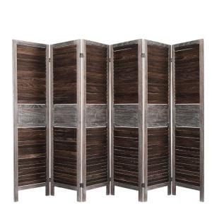 6 Panel Room Divider Folding Screen Privacy Dividers Stand Paulownia Wood Brown