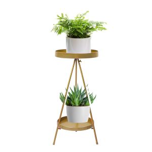 Plant Stand 2 Tiers Outdoor Indoor Metal Flower Pots Rack Garden Gold