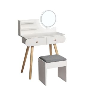 Dressing Table Stool LED Mirror Jewellery Cabinet Makeup Storage White