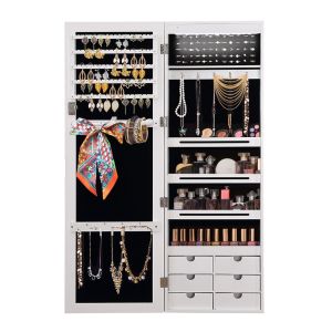 Jewellery Cabinet Mirror Mirrored Organizer Box Stand White