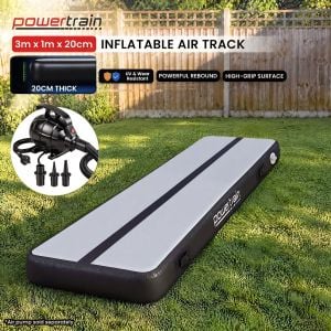 3m x 1m Air Track Inflatable Tumbling Mat Gymnastics - Grey Black