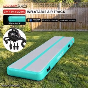 Powertrain 3m x 1m x 20cm Air Track Inflatable Gymnastics Exercise Mat - Green