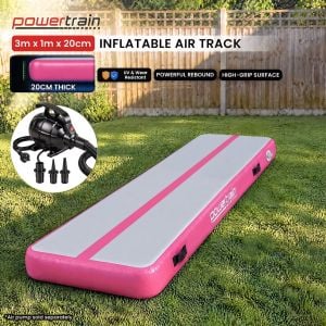 Powertrain 3m x 1m x 20cm Air Track Inflatable Gymnastics Tumbling Exercise Mat - Pink