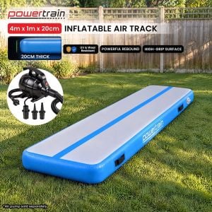 Powertrain 4m x 1m x 20cm Air Track Inflatable Gymnastics Tumbling Mat - Blue
