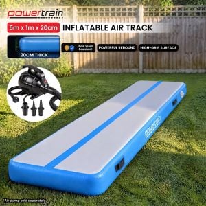 Powertrain 5m x 1m x 20cm Air Track Inflatable Gymnastics Tumbling Mat - Blue