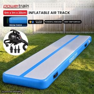 Powertrain 6m x 1m x 20cm Air Track Inflatable Gymnastics Tumbling Mat - Blue