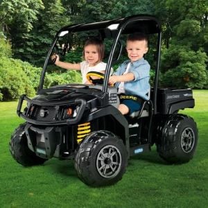John Deere Gator XUV Midnight Black 12V Battery Kids 2-Seater Ride On Truck Toy with Working Dump Bed