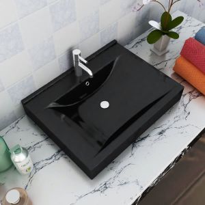 Rectangular Ceramic Basin Black with Faucet Hole 60x46cm