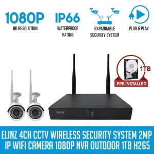 Elinz 4ch Cctv Wireless Security System 2mp Ip Wifi 2x Camera 1080p