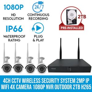 Elinz 4ch Cctv Wireless Security System 2mp Ip Wifi 4x Camera 1080p