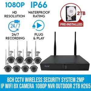8ch Cctv Wireless Security System 2mp Ip Wifi 8x Camera 1080p