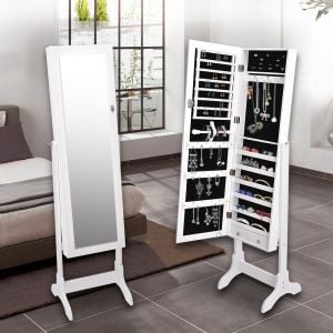 Mirror Jewellery Standing Cabinet White