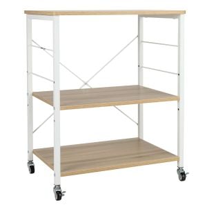 3-layer Microwave Stand Kitchen Cart With Hooks White