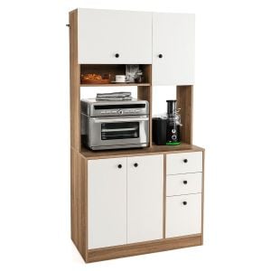 Freestanding Kitchen Pantry Cabinet With Wide Countertop & Shelves