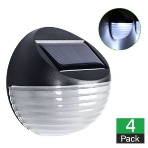 4 X Fence Lights Round Solar Powered LED Waterproof Outdoor Garden