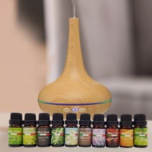 Aroma Diffuser Set With 10 Pack Diffuser Oils Humidifier - Light Wood