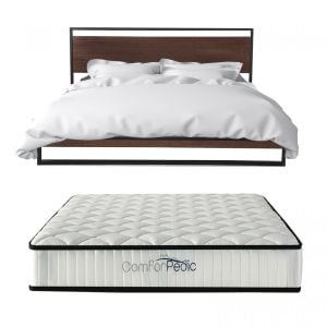 Bed Frame With Comforpedic Mattress Bedroom Set  Queen - White  Brown