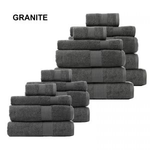 18 Piece Cotton Bamboo Towel Bundle Set 450GSM Luxurious  - Granite