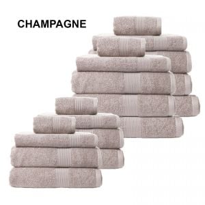 18 Piece Cotton Bamboo Towel Bundle Set 450GSM Luxurious - Champagne