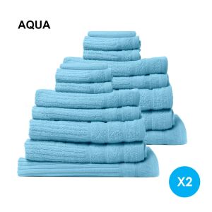16 Piece Egyptian Cotton Towel Set 600GSM Luxurious Absorbent - Aqua