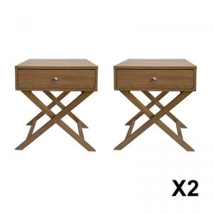 Decor Bedside Table Oak Storage Cabinet Bedroom - Two Pack - Oak