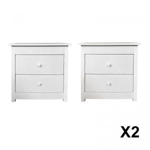 Decor Bedside Table White Storage Cabinet Bedroom - Two Pack - White