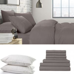 1500 Thread Count 6 Piece Duck Feather Down Pillows Bedding Set - King - D.Grey