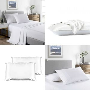 2000TC 4 Pc Sheet Set Satin Pillowcases White - Queen - White