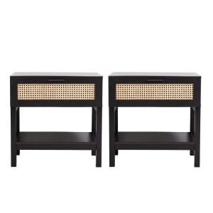 Tulum Rattan Bedside Table Drawers Table Nightstand Cabinet x 2