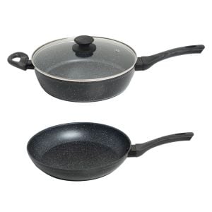 2 Piece Set 1 x Deep Frypan 28cm 1 x Frypan 28cm Grey Handle