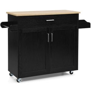Kitchen Island Cart With Lockable Rubber Castors & Carry Handle Black