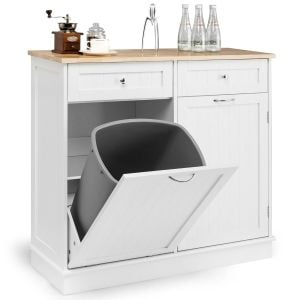 Kitchen Rubbish Bin Trash Cabinet w/ Adjustable Shelf White