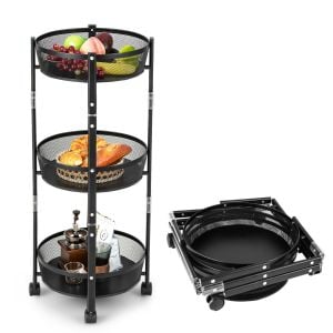 3-tier Folding Kitchen Trolley Cart With Baskets - Black