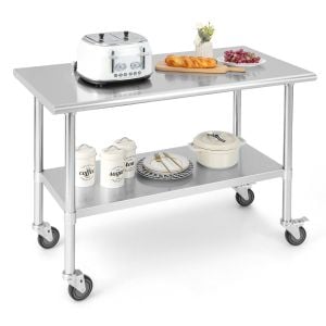122 x 61cm Kitchen Stainless Steel Table Cart w/ 4 Universal Wheels