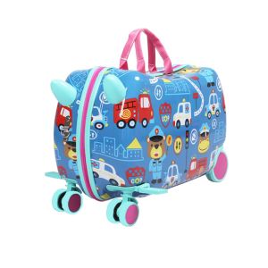 Kids Ride On Suitcase Children Travel Luggage Carry Bag - Cars