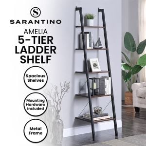 Sarantino Amelia 5-Tier Ladder Shelf in Walnut