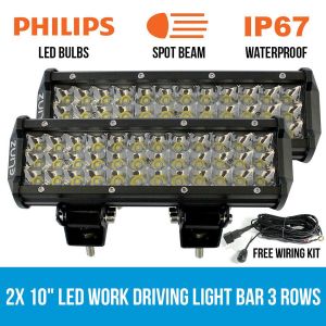 2x 10 Led Work Driving Light Bar Philips 3 Rows Spot Offroad