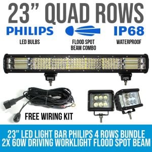 23In Led Light Bar Philips 4 Rows Bundle 2x 60w Driving Worklight
