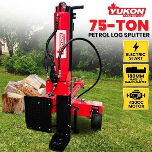 Yukon 75 Tonne Hydraulic Petrol 420cc Log Splitter Electric Key Start Vertical and Horizontal