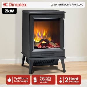 Dimplex Laverton 2kW Freestanding Electric Fireplace Stove Heater, 3D Optiflame Effect, Remote Control, Matte Black