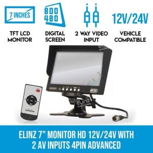 Elinz 7In Monitor Hd 12v/24v With 2 Av Inputs