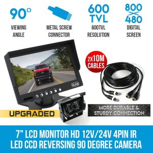 Elinz 7In lcd Monitor Hd 12v/24v 4pin Ir Led Ccd Reversing Camera